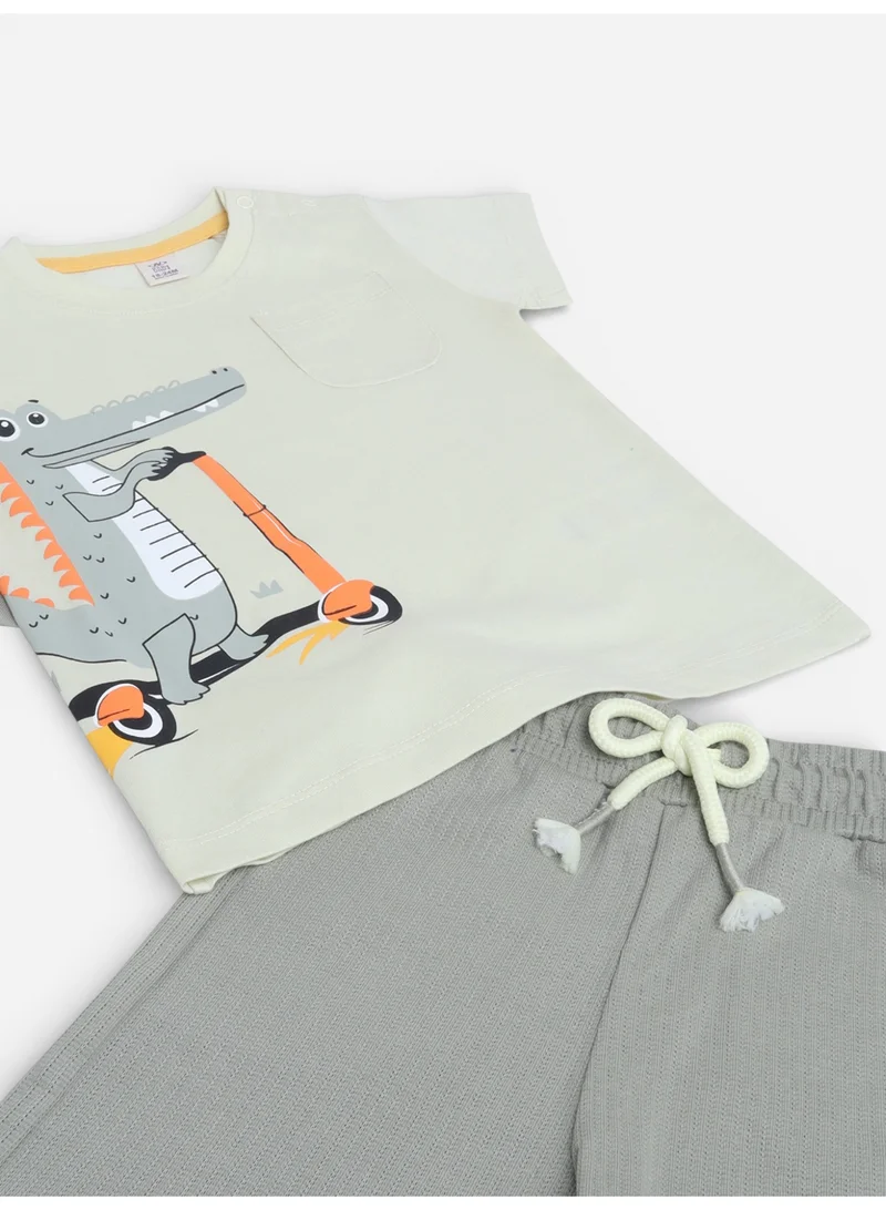Victor And Jane  Infant Boys’ 2-Piece Set – Crocodile Scooter Print T-Shirt & Drawstring Shorts for Men | Best Price UAE